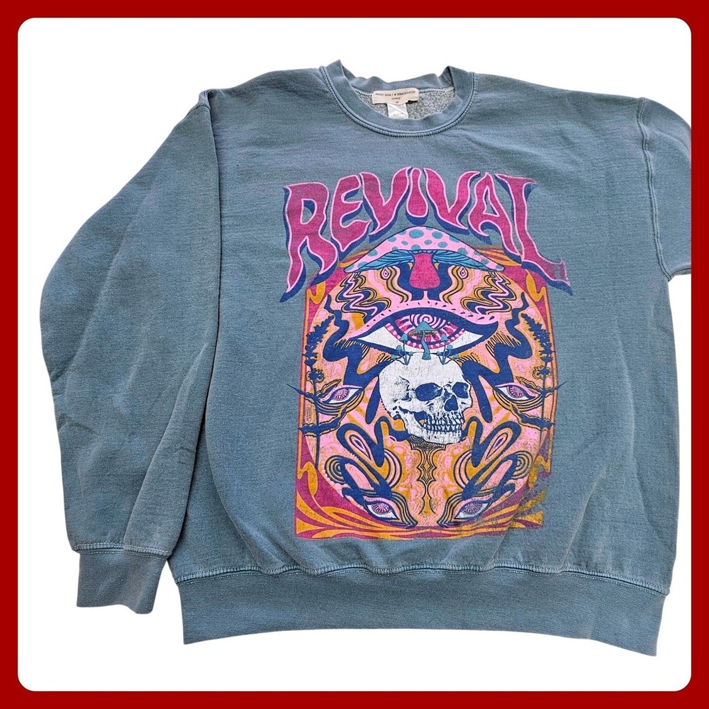 Project Social T Urban Outfitters Revival Skull Graphic Sweatshirt Blue Size S M